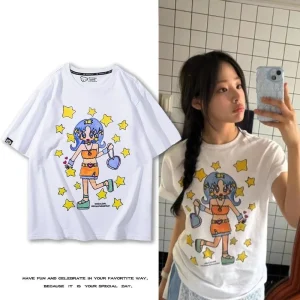 Kpop Minji Same T-shirt Summer Tee Short Sleeve T Shirts for Fans Woman Clothing Print Tops Korean Popular Clothes